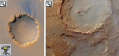 Foto e filmato del cratere Victoria, dove  sceso il rover Spirit, a sinistra, e del cratere Hale.