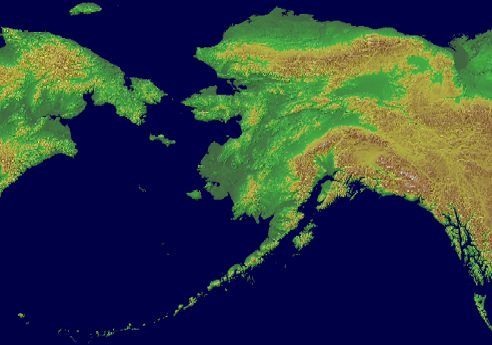 Foto dal satellite dell'Alaska e della Kamciatka con l'arco di isole e dettaglio su queste ultime