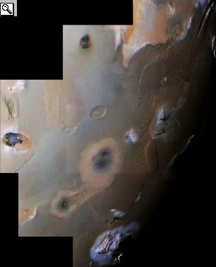 Mosaico del polo sud di Io ottenuto con le foto del Voyager 1