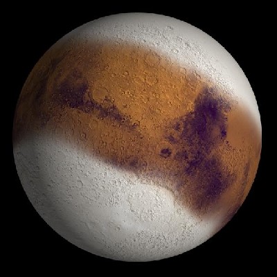 Disegno che mostra come come doveva essere Marte 400000 anni fa, durante un'era glaciale.