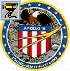 logo dell'Apollo 16 e filmato del distacco del Lem dal Modulo di comando