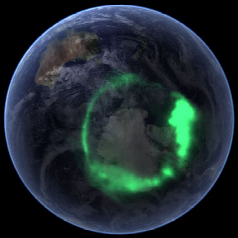 Foto fatta nel 2005 di un'aurora australe da un satellite NASA