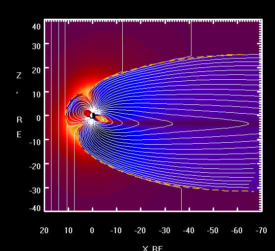 Modello elaborato al calcolatore del comportamento del campo magnetico in presenza di una tempesta solare